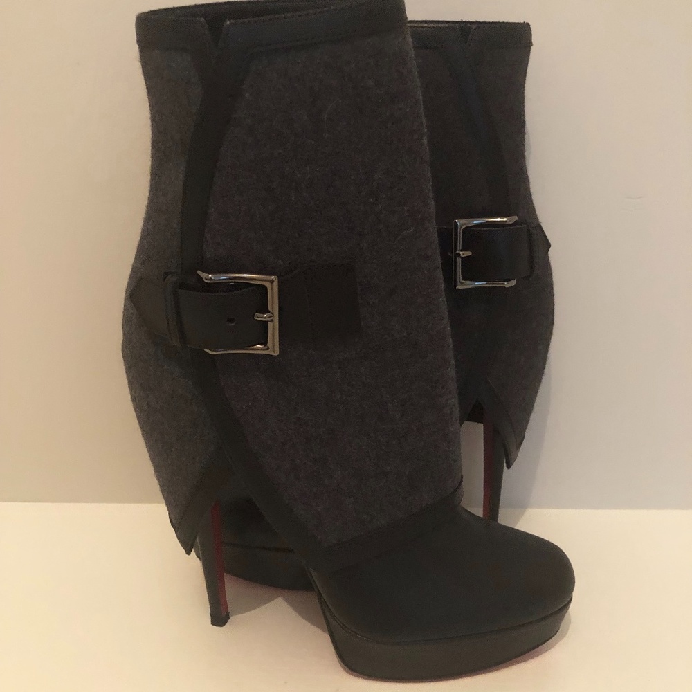 Christian Louboutin Box Leather Flannel Bootie